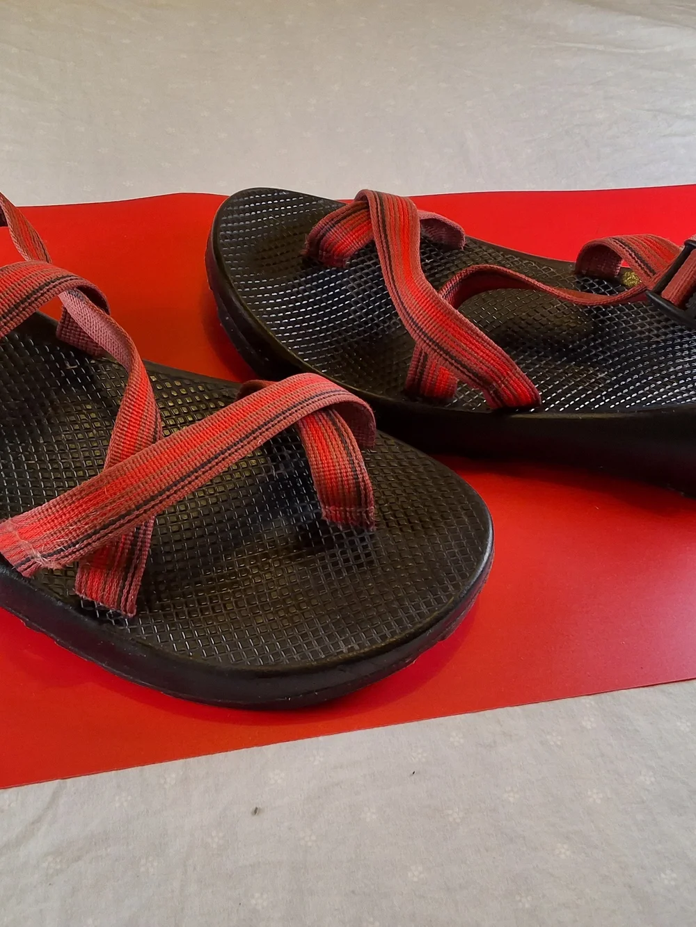 Chaco Men's Black Footbed Sandals with Red Straps